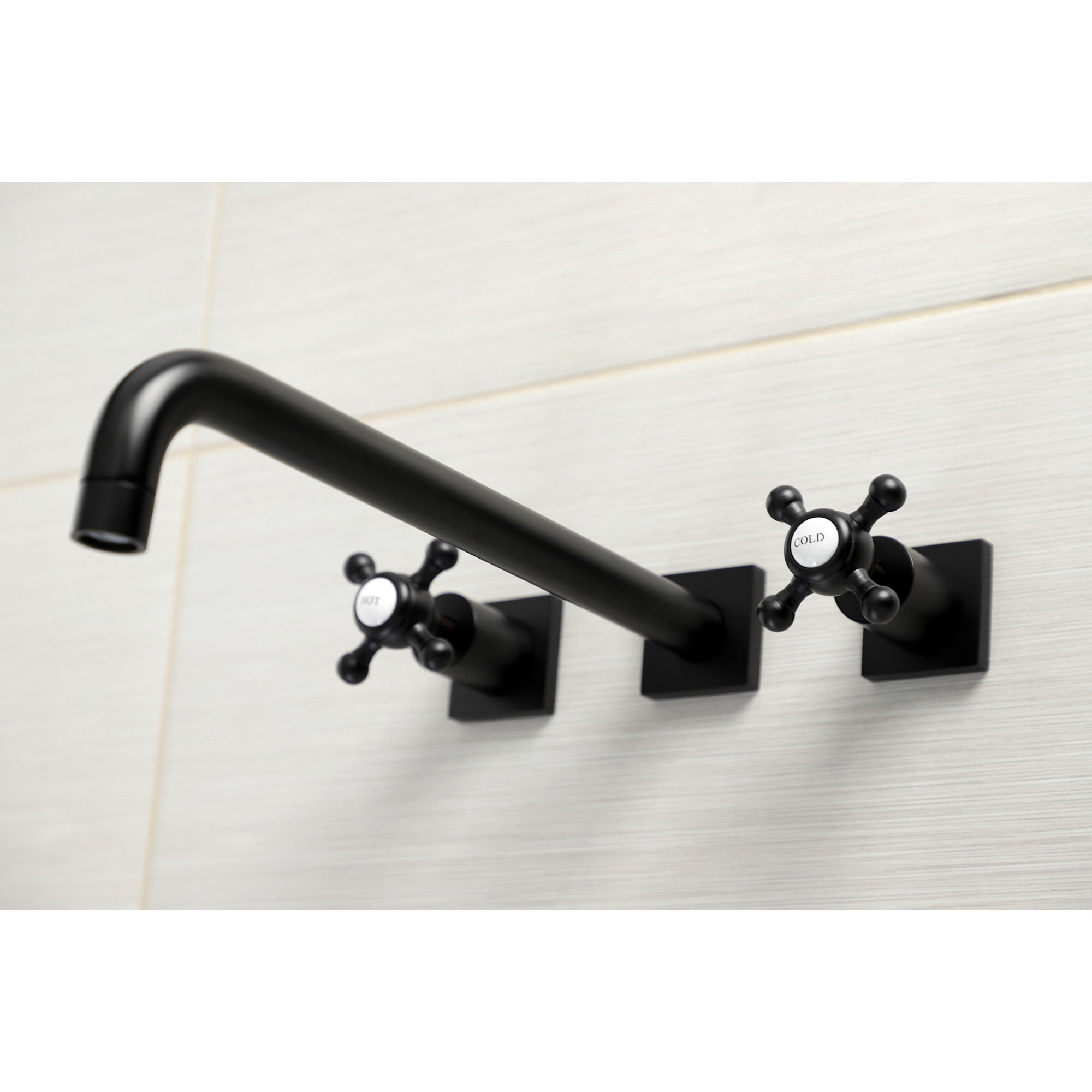 Kingston Brass KS6040BX Metropolitan Two-Handle 3-Hole Wall Mount Roman Tub Faucet in Matte Black