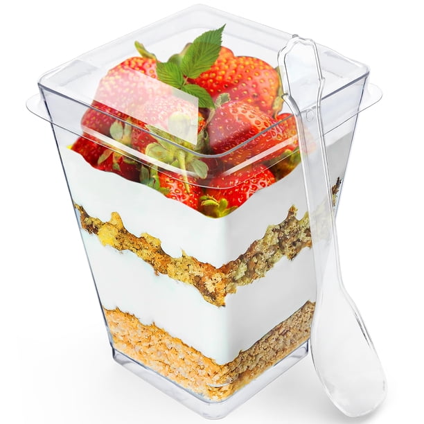 Vasos para postres Sammray de 5 oz, paquete de 100 con tapas y cucharas