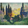 thumbnail image 2 of Cross, Henri-Edmond 14x12 Gold Ornate Wood Framed with Double Matting Museum Art Print Titled - Cypresses at Cagnes, 2 of 4