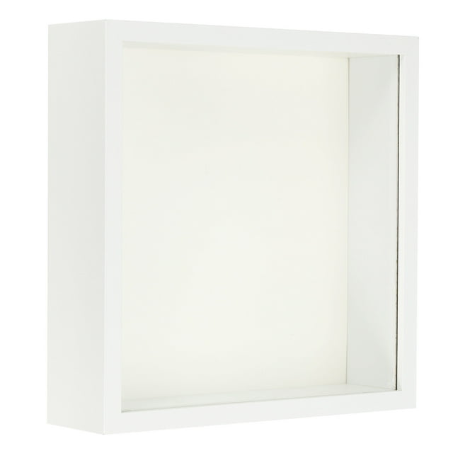 Marco de sombra Uxcell 7x7 de madera para exhibir flores secas, marco de foto flotante blanco