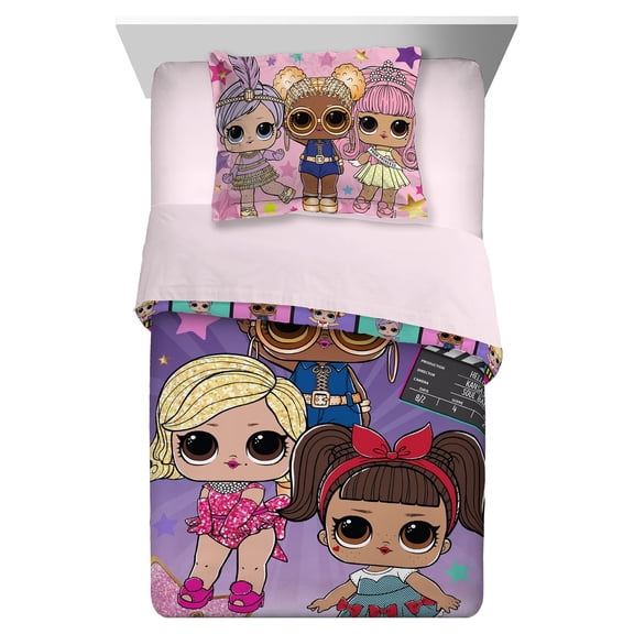 LOL Surprise Kids Comforter with Sham, Twin/Full, 2-Piece Set, Reversible, Multiple Patterns