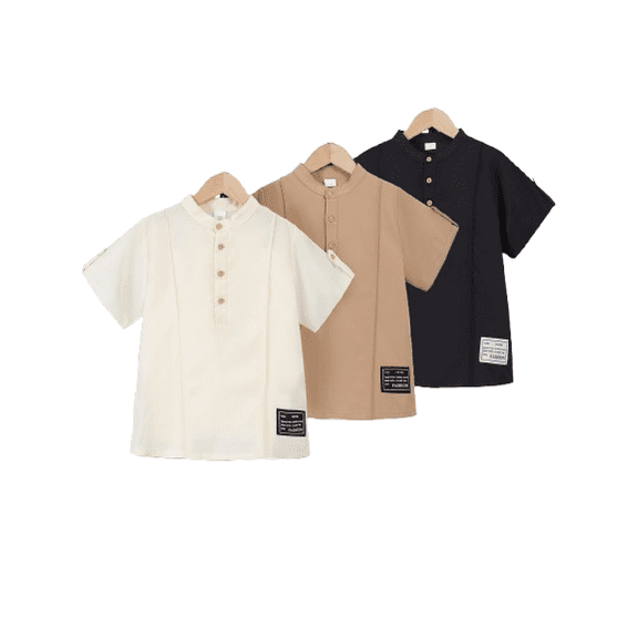 Mikrdoo Tween Boys 3 Packs Casual Basic Half Open Collar Button Short Sleeve Shirts, Sizes 7-15Yrs