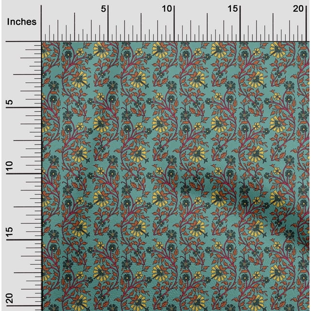 oneOone Polyester Lycra Fabric Leaves & Floral Block Print Fabric By The Yard 56 Inch Wide