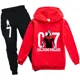 thumbnail image 2 of Conjunto de 2 piezas de ropa con capucha y pantalones con estampado de fútbol CR7 para niños y niñas de 3 a 14 años, chándal para primavera y otoño, 2 of 5
