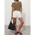 thumbnail image 5 of ANRABESS Womens Boat Neck Tops Short Sleeve T-Shirts Causal Fashion Tee Shirts 2026 Summer Spring Clothes Brown White Stripe Small, 5 of 7