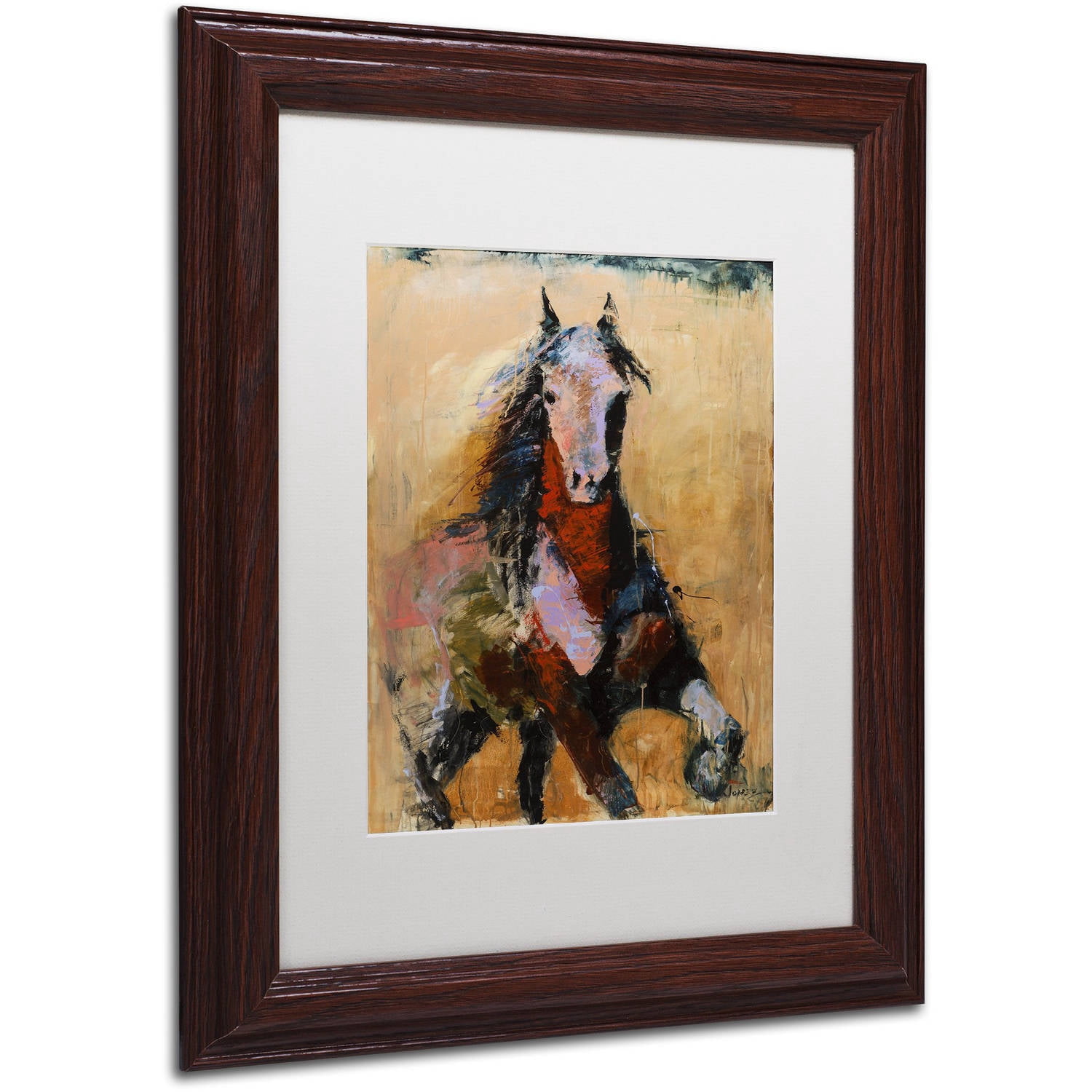 Trademark Fine Art "Golden Horse" Canvas Art by Joarez, White Matte, Wood Frame