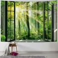 thumbnail image 2 of BCIIG  Sunshine Forest Tapestry Wall Hanging, Nature Green Forest Trees Floral Bloom Spring Woodland Grasses Window Scenery Tapestries, Virgin Forest Wall Tapestry Decor for Living Room Bedroom, 2 of 7