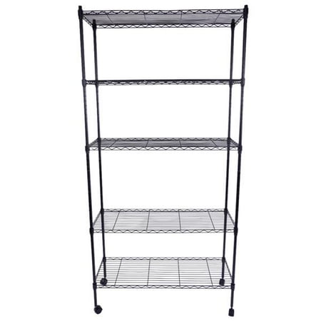 

5-Layer Plastic Coated Iron Shelf with 1.5 Nylon Wheels 165*90*35 Black