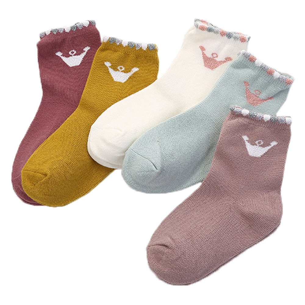 StylesILove Little Girls Cute Assorted Color Soft Cotton Crew Socks 5Pairs (912 Years, Crown