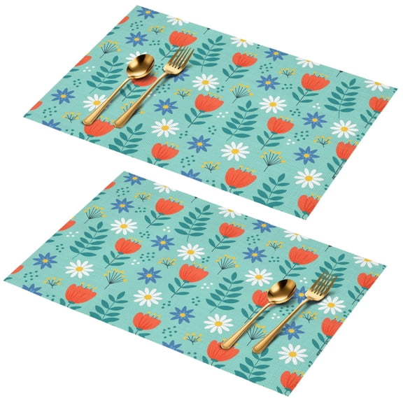 Placemat, Pioneer Flower Floral Print Pattern Place Mats Table Mat Set Of 2, PVC Washable Placemats for Party Kitchen Dining Decoration, 18x12 Inch, Fade Resistant