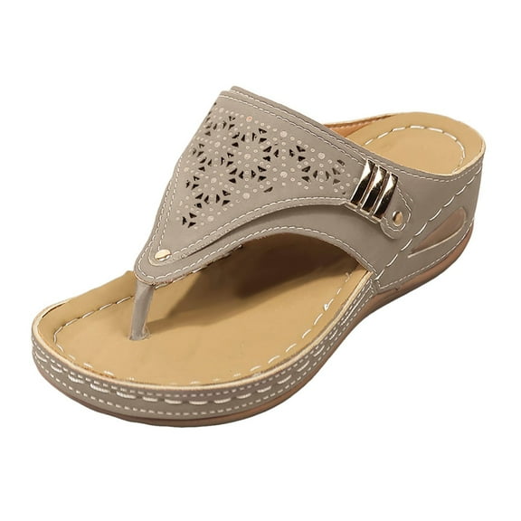 Yammkia Dressy Sandals for Women 2025 Womens Wedge Sandals Flower Low Heel Dressy Sandals Ankle Strap Rhinestone Sandals Summer Comfortable Shoe for 6.5,Beige