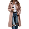 thumbnail image 3 of Dzrciro Plaid Long Coat for Women, Long Sleeve Lapel Open Front Button Checkered Trench Coat, Elegant Fashion Fall Outerwear S-2XL, 3 of 8