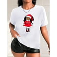 thumbnail image 1 of Camisetas para mujer, de verano, casual, manga corta, cuello redondo, con estampado, color blanco negro, blusaWomen'S Christmas Long Hair Cute Santa Girl Print T-Shirt, Casual Fashion Round Neck Sho, 1 of 7