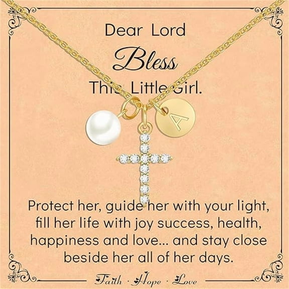 Faty-T Christmas Gifts For Families, Cross Necklace for daughter,14K Gold Plated Initial Necklace Jewelry First Communion Baptism Christmas Gifts, Stocking Stuffers for families daugter