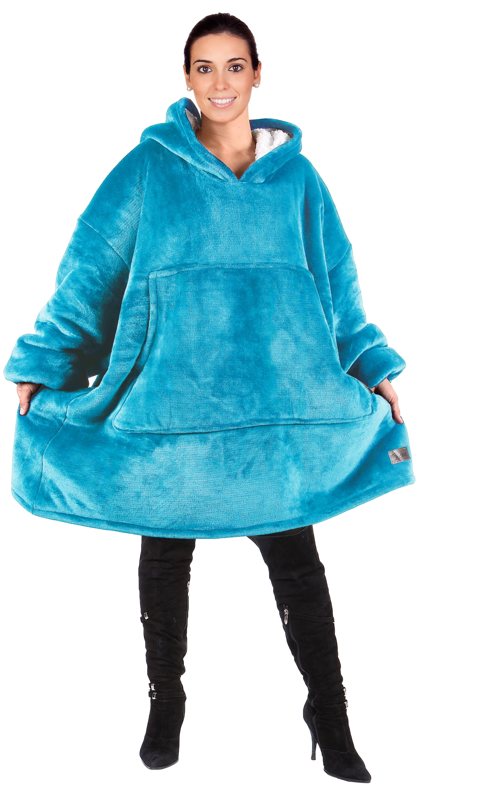 Soft Plush Hoodie Blanket Oversized Sherpa Sweatshirt One Size Fits All Adults Kids Men Women 