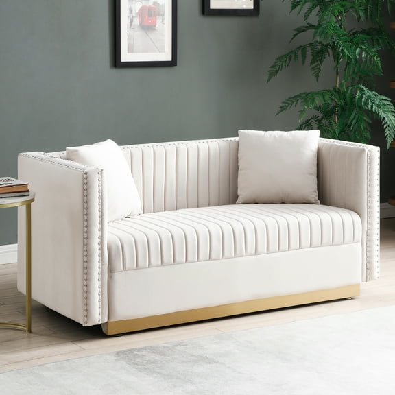 Beige Vertical , Modern Upholstered Velvet, 2 Seater Couch, Solid Wood Frame, Foam Padding For Comfortable Seating Velvet , Seater, Wonderful Experience