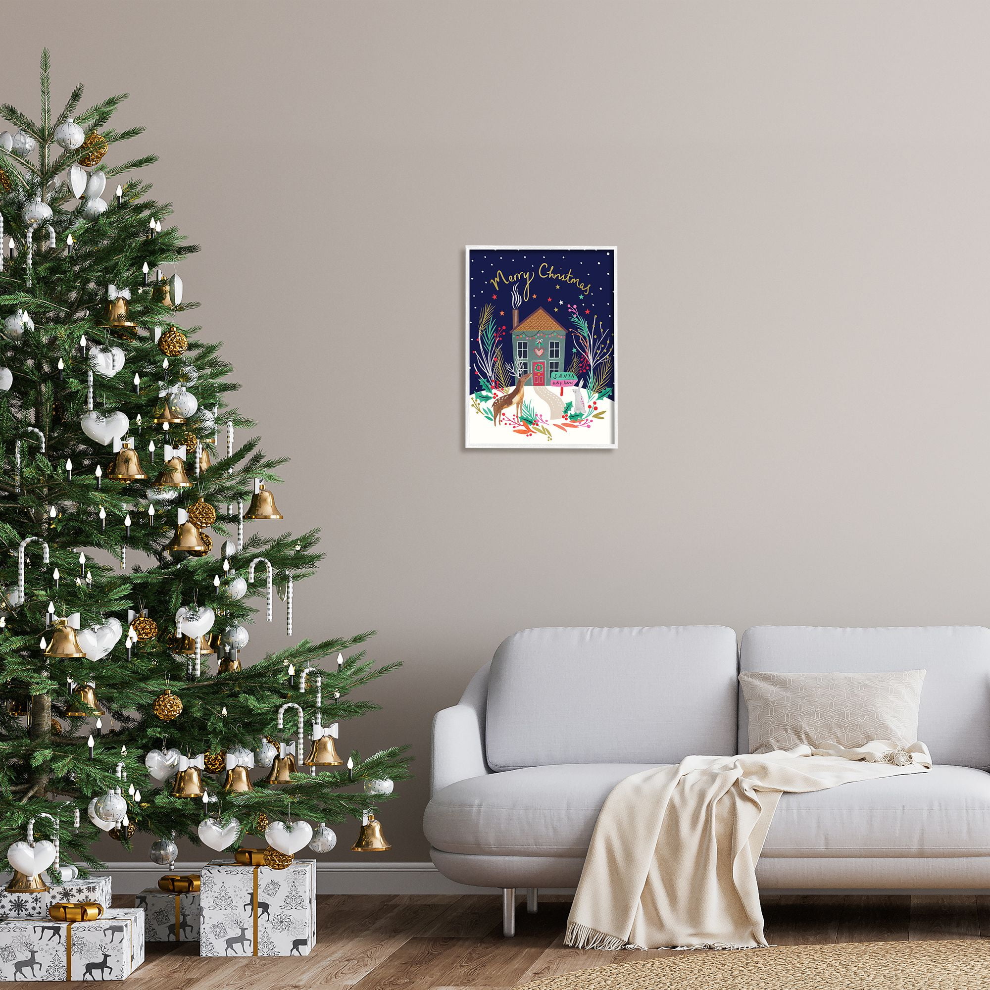 Stupell Indtries Merry Christmas Family Home Scene Festive Reindeer Holly,16 x 20,Design by Heather McLaughlin
