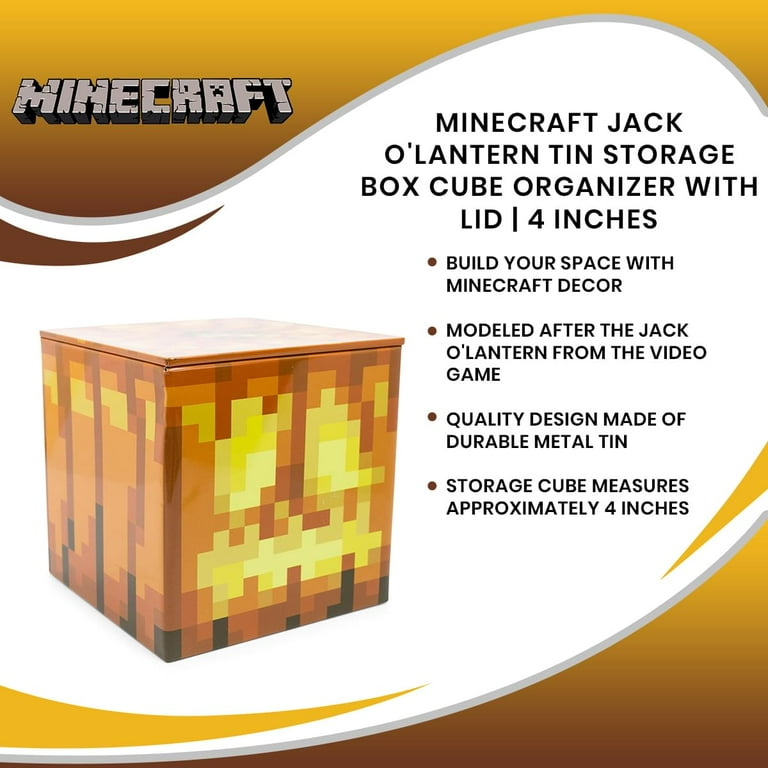 Minecraft Jack O'Lantern Tin Storage Box Cube Organizer with Minecraft Jack O'Lantern Tin Storage Box Cube Organizer with