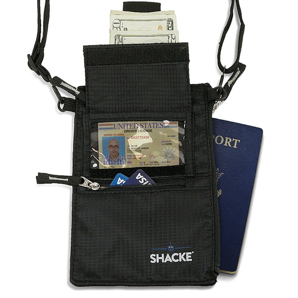 Travel Wallet Secure Money Holder Strap Hidden Wallet RFID Blocking Black 