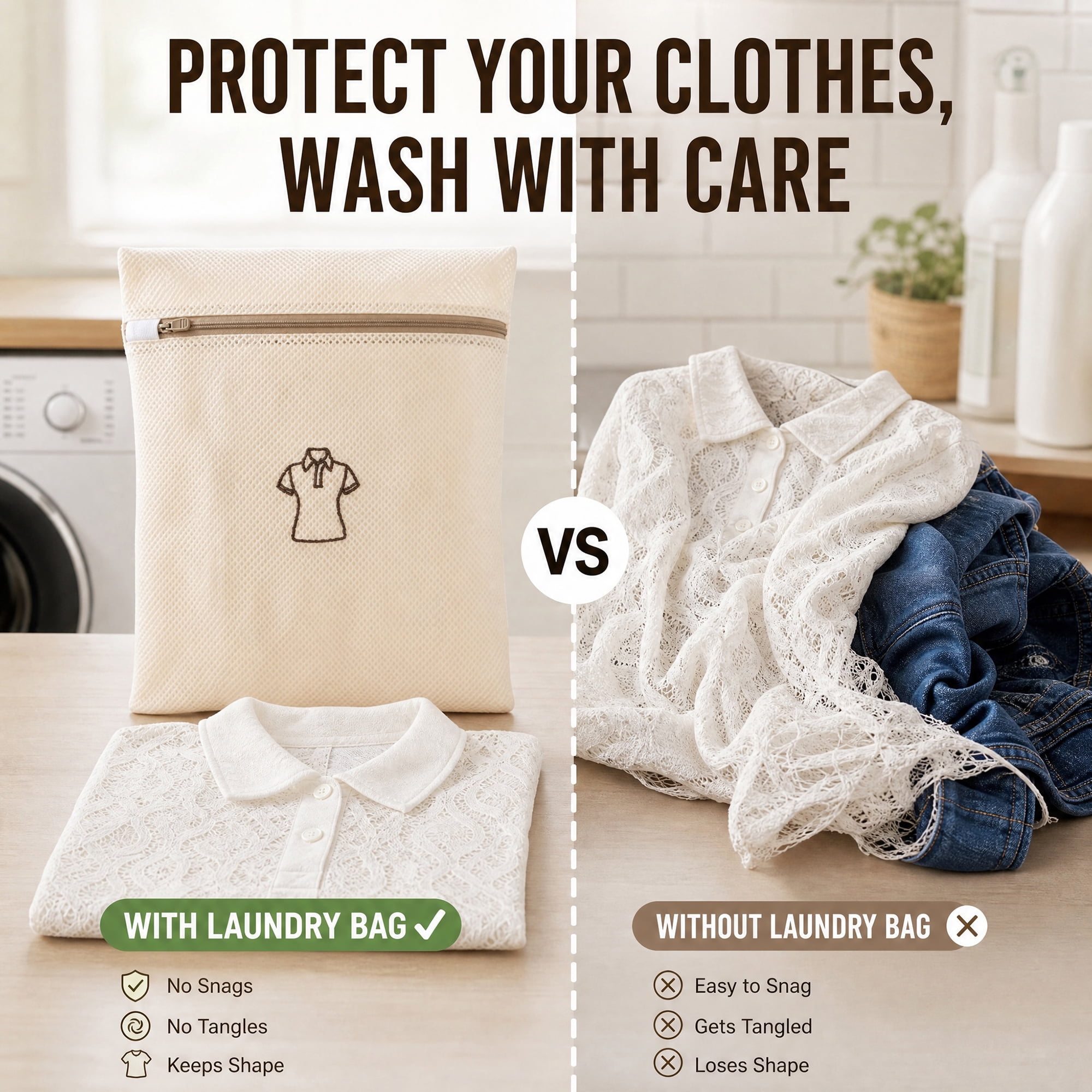 Unique Bargains 4Pcs Durable Mesh Zipper Closure Laundry Bags Beige
