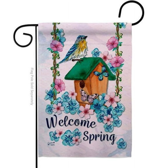 Angeleno Heritage G135003-BO Welcome Spring Bird Animals 13 x 18.5 in. Double-Sided Decorative Vertical Garden Flags for House Decoration Banner Yard Gift