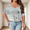thumbnail image 3 of Plus Size Blusas Elegantes Para Mujer, Plus Size Blusas Elegantes Para Mujer, Plus Size Cold Shoulder Print Loose Short Sleeve Tee Fashion Commute Daily Wear, Sky Blue 2XL, 3 of 4