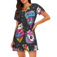thumbnail image 4 of Salouo Cat Icecream Print Short Sleeve Sleepshirt for Womens Comfy Nightgown Scoopneck Cute Nightdress Ruffle -X-Large, 4 of 7