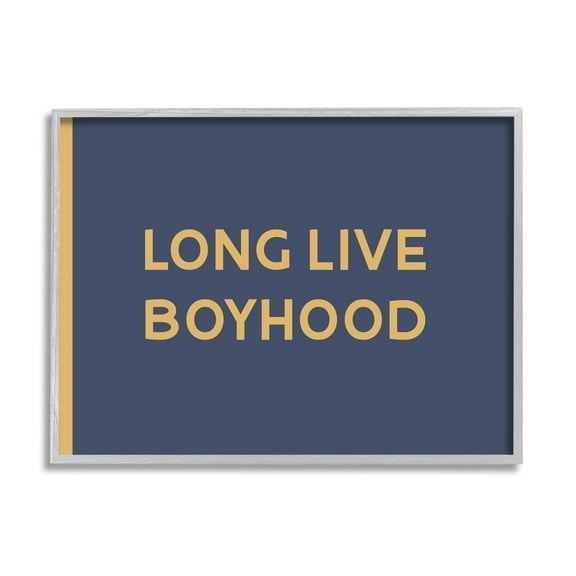 Stupell Industries Long Live Boyhood Children's Phrase Bold Yellow Blue Graphic Art Gray Framed Art Print Wall Art, 20x16, by Daphne Polselli