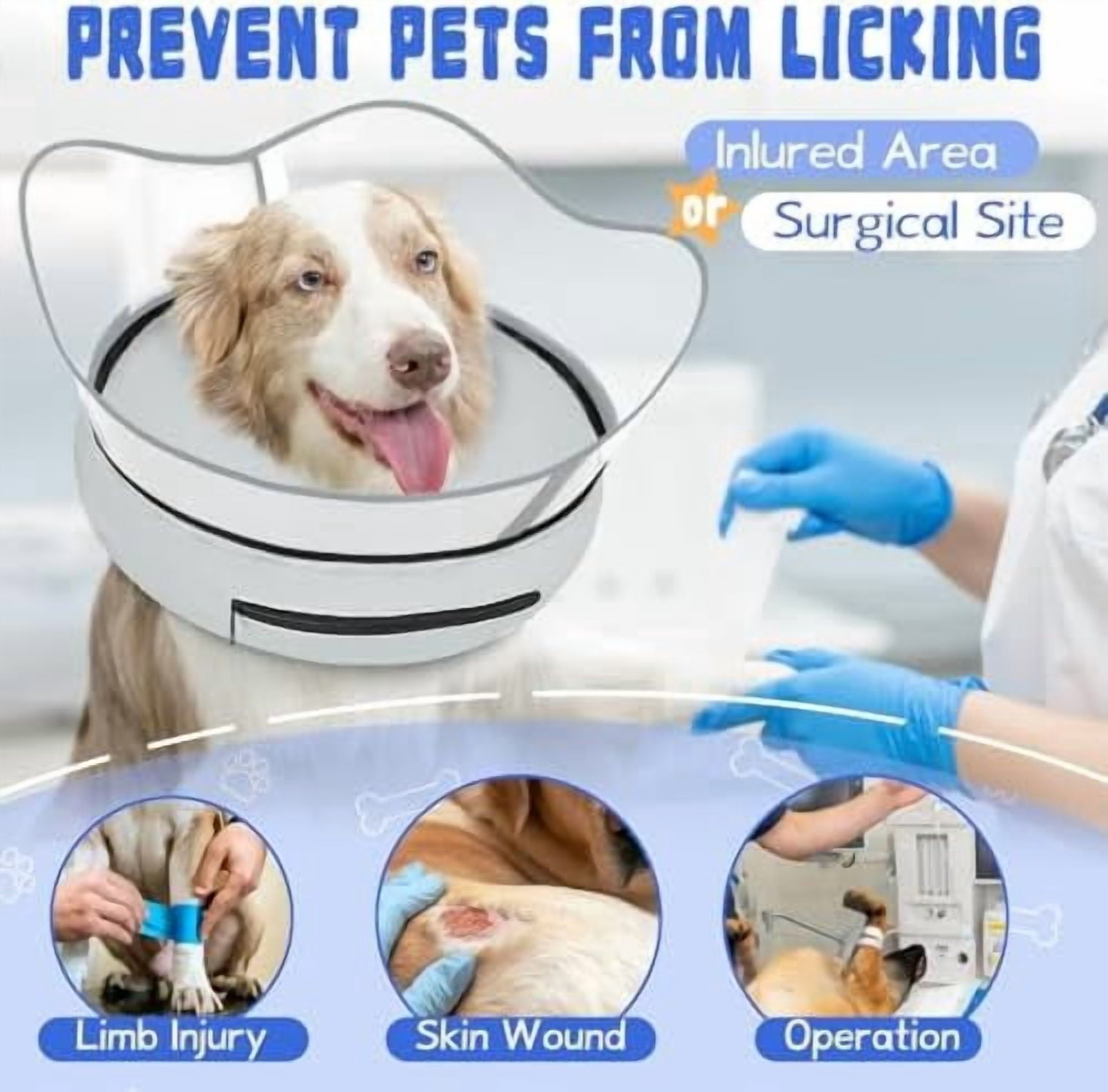 Elevated Inflatable Dog Cone Collar Alternative After Surgery, Dog Donut Collar, Soft Pet Cone to Stop Licking for Small Medium Large Dogs Solid Grey,S(Neck 7"-9.5")