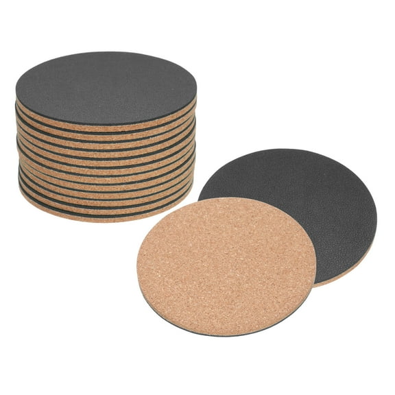 12pcs Cork and Leather Coaster for Drink, 4 Inch Absorbent Coasters Round Cork Coasters Black