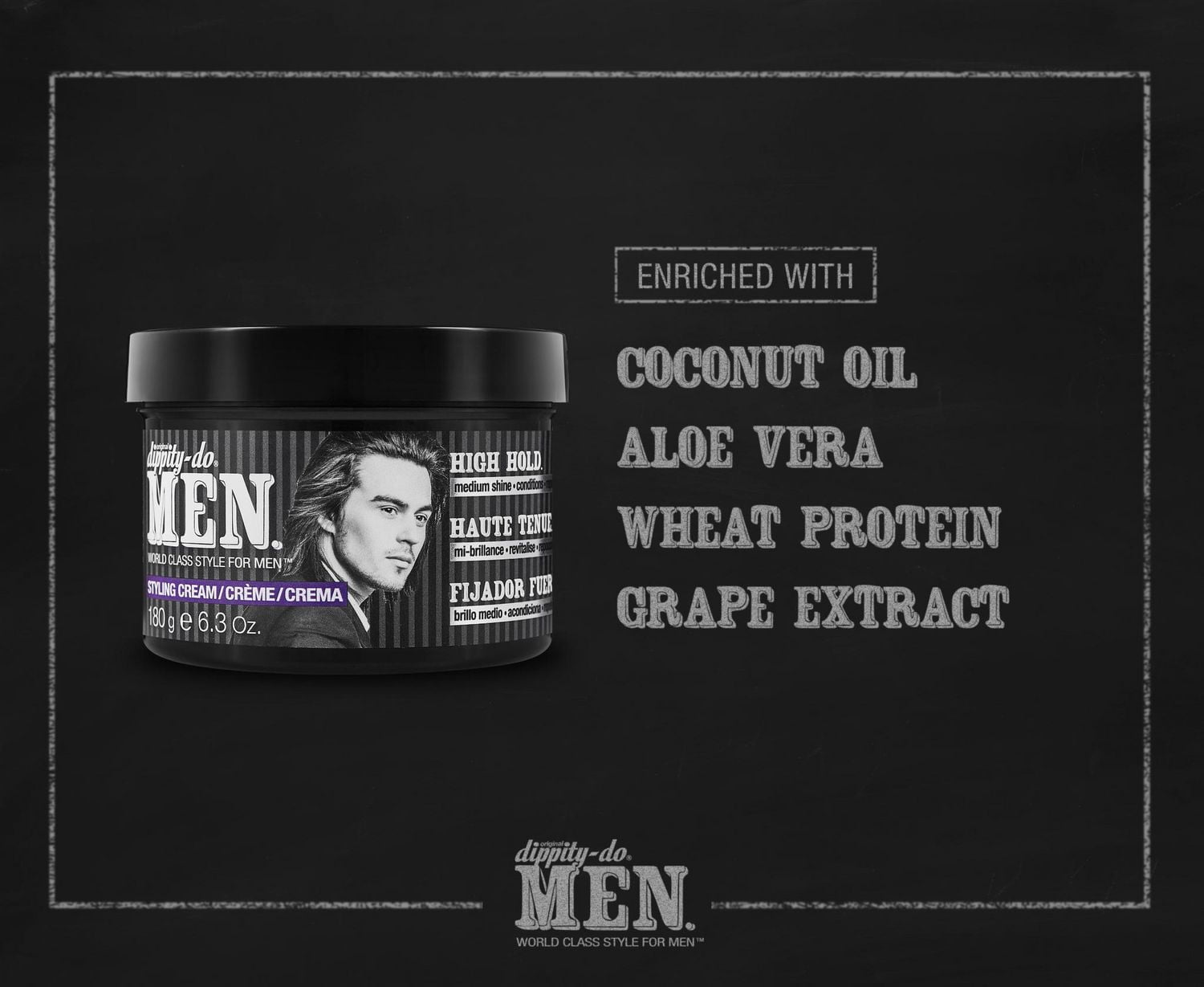 dippity-do MEN Crème coiffante Nourrissante et fortifiante pour cheveux épais et bouclés, enrichie d’ingrédients naturels comme l’huile de coco, l’aloès, afin de garder le contrôle sur l’humidité et m 180g