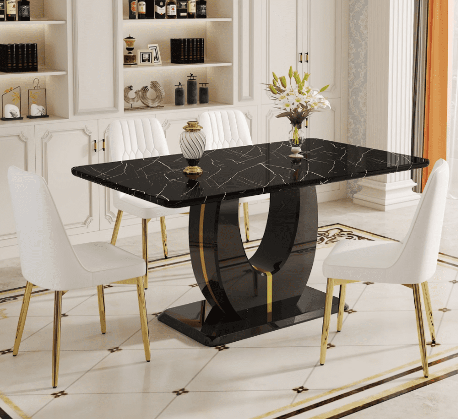 Table+4 White&Gold Legs Chairs