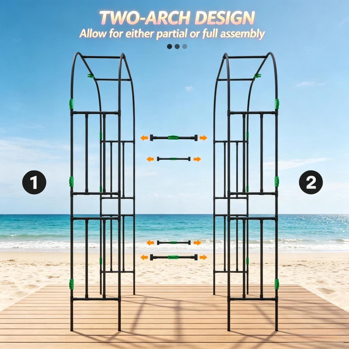 FENGFAN Two-Arch Garden Trellis, 72" PE Coated Steel Climbing Plant Arch Support with Net for Cucumber Tomato Outdoor Garden