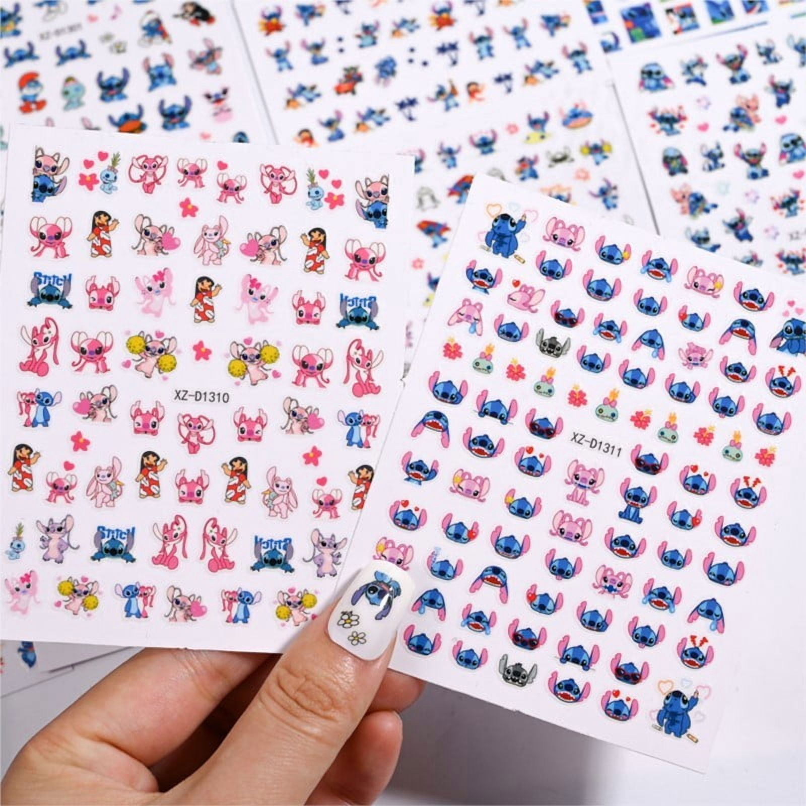 1pcs Cartoon Mini Stitch Angel Nail Stickers Multiple Expressions Cute Stitch 3D Nail Decal Sliders Anime Nail Art Decorations &
