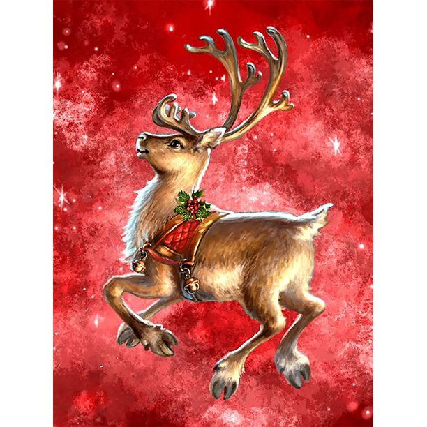 30x40cm DIY Pintura de Diamante Kits Completos de Animales de Alce de Navidad, Pintura de Bordado 5D Pintura de Diamante Navidad Kit de Cruz Completo Arte de Diamantes de Imitación para Decoración de Pared del Hogar JM