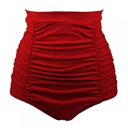 Pretty Comy Women Fashion High Waist Bikini Bottom Ladies Solid Pleated Swimming panties Shorts
