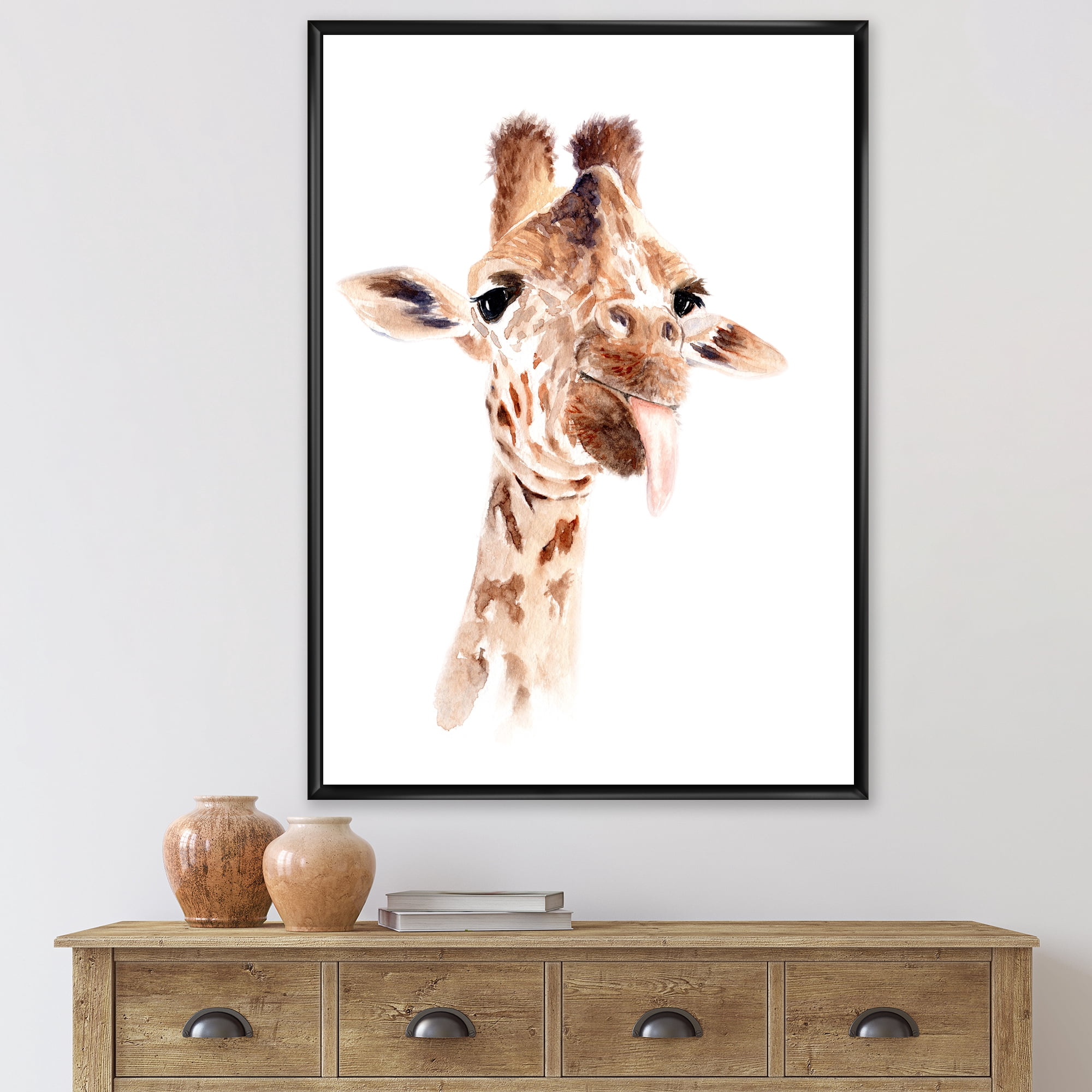 Designart 'Close Up Portrait of A Giraffe X' Farmhouse Framed Canvas Wall Art Print