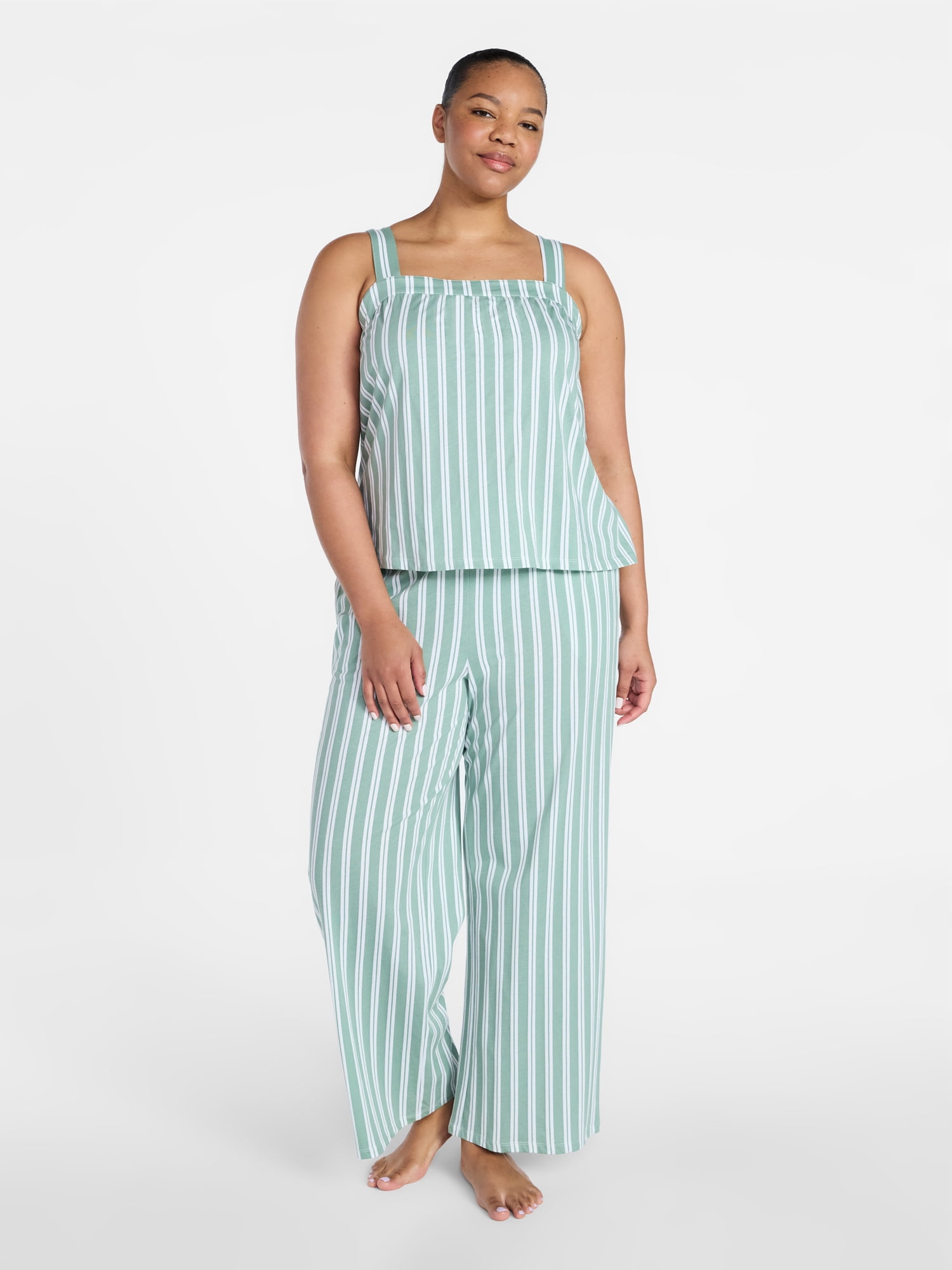 Joyspun Women's Wide Strap Cotton Tank Top and Pants Pajama Set, 2-Piece, Sizes XS-3X