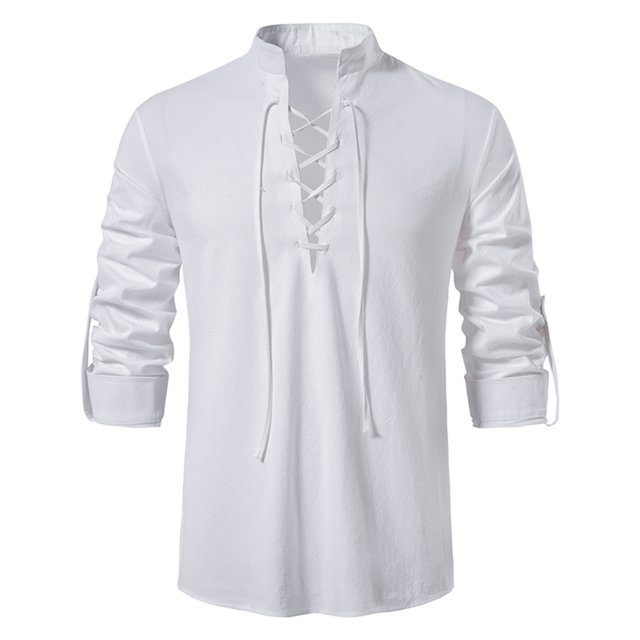Camisa de Lino Y Algodón Para Hombre de Primavera Y Verano, Camisa Informal de Manga Larga Con Cuello Levantado Odeerbi ODB-6