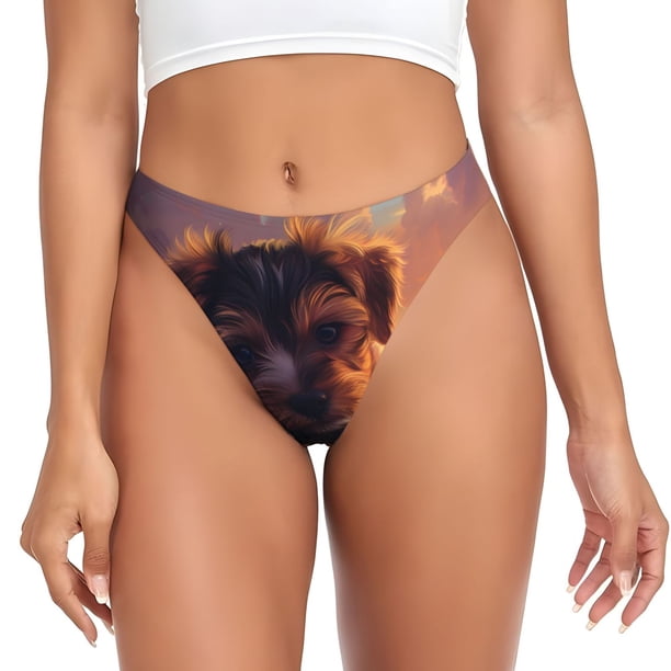 Balery Puppy Lying On A Cloud Tangas de Algodón para Mujer con Estampado – Ropa Interior Sexy, Transpirable, G-string-Small