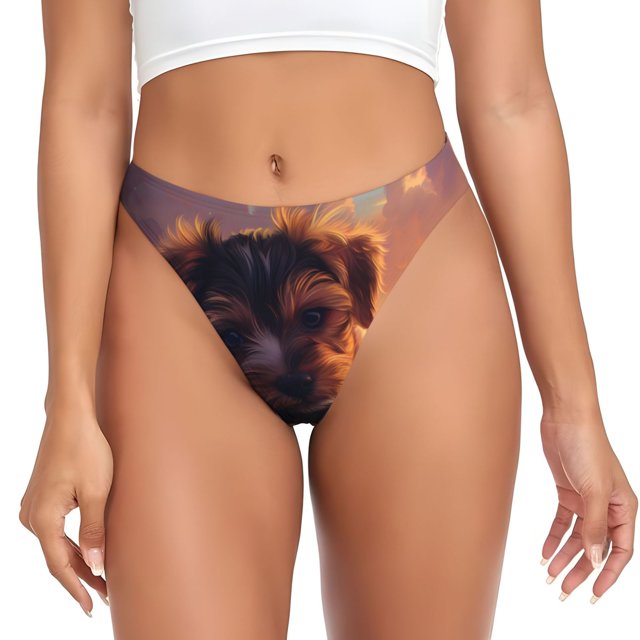 Balery Puppy Lying On A Cloud Tangas de Algodón para Mujer con Estampado – Ropa Interior Sexy, Transpirable, G-string-X-Small