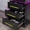 thumbnail image 7 of BELLEZE End Table, Nightstand Beside Table with RF Remote-Controlled LED Lights, Three Drawers, and Gold Metal Handles for Bedroom or Living Room - Zoey (Black), 7 of 7