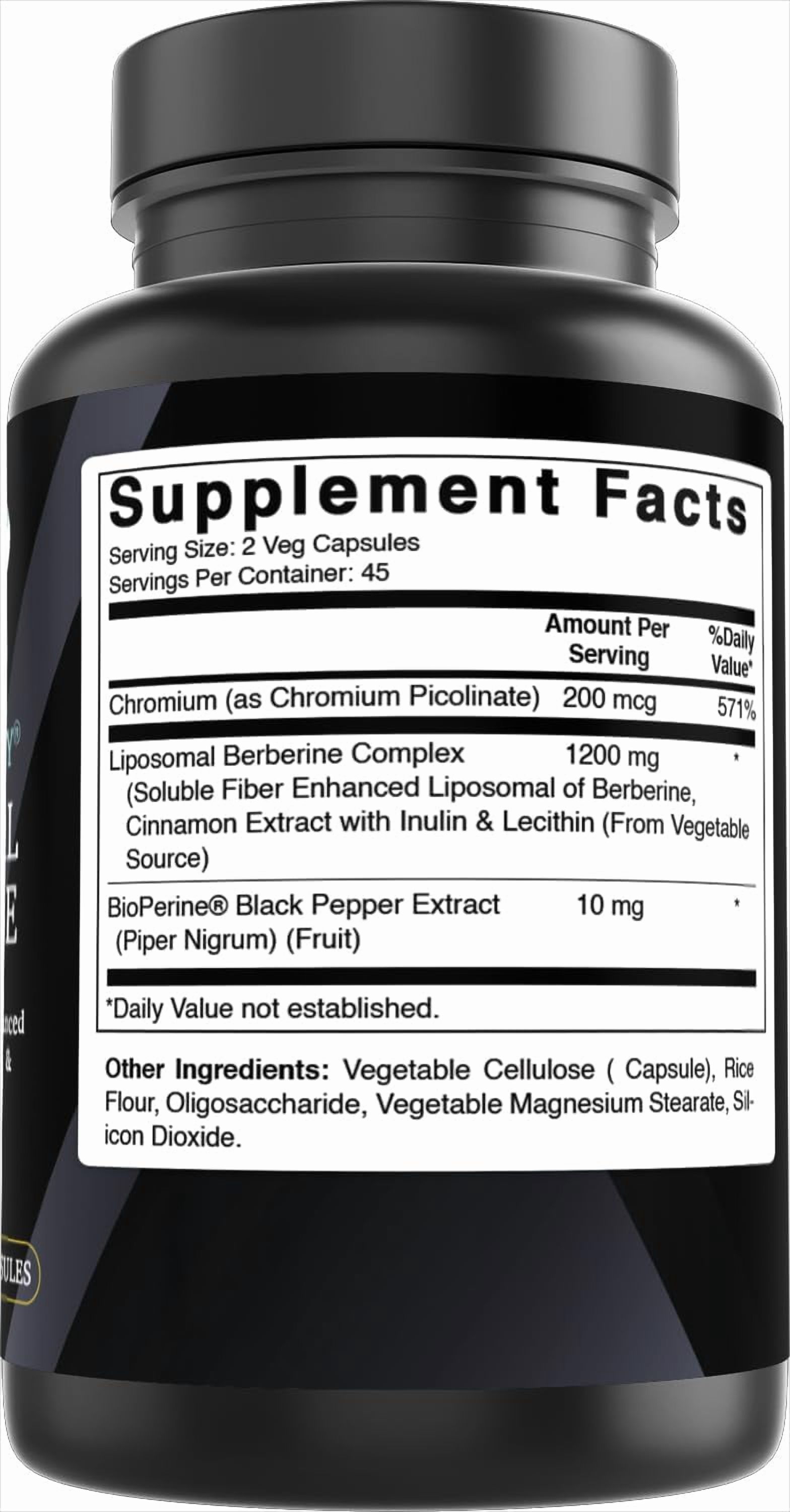 Best Naturals Day to Day Liposomal Berberine 1200 mg with Bioperine 90 Veg Capsules - Made with Fiber Enhanced Chromium, & Cinnamon Extract & Bioperine.