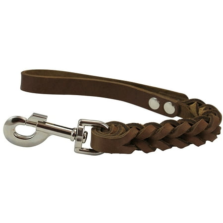 Brown Leather Braided Dog Short Traffic Leash 12' Long 4-thong Square Braid for Large (Best Grass For High Traffic And Dogs)