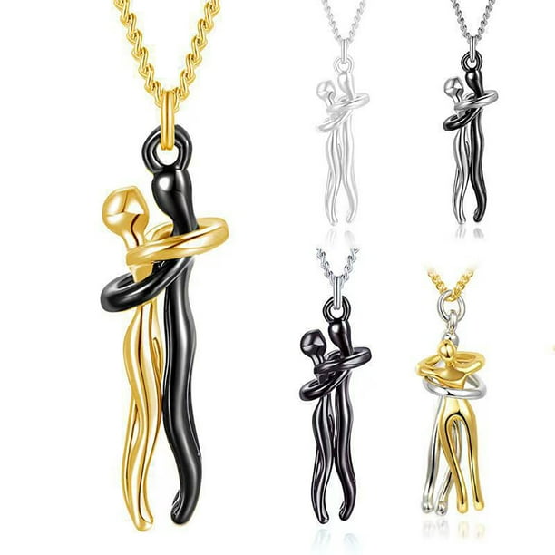 Trayknick Couple Necklace Hugging Figure Statue Love Durable His and hers Necklace for Gift Golden
