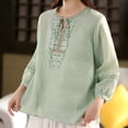 thumbnail image 6 of DDAPJ pyju Plus Size 3/4 Sleeve Tops for Women Cotton Linen V Neck Lace-Up Shirt Dressy Casual Embroidered Blouses Ofertas Prime Green XXXXL, 6 of 7