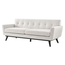 Sofa, Ivory White, Fabric, Modern Contemporary, Mid Century Living Hotel Lounge Cafe Lobby