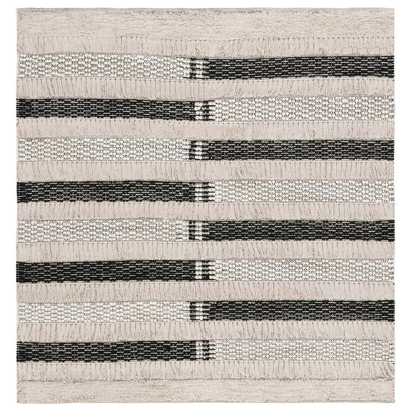 SAFAVIEH Natura Proinsias Striped Cotton Area Rug, Ivory/Black, 6' x 6' Square