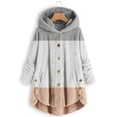 thumbnail image 2 of UAMVSH Fuzzy Sherpa Hoodie Jackets for Women Color Block Warm Winter Plush Fleece Long Sleeve Button down Hooded Sweatshirts(X-Large,Gray 1), 2 of 5