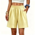 thumbnail image 2 of hlysgo Bermuda Shorts for Women Elastic Waist Lightweight Breathable Wide Leg Short Outdoor Summer Loungwear 3 Inch Inseam with Pockets Yellow,3xL, 2 of 6